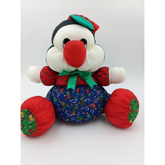 Vintage TB Trading Co Nylon Christmas Penguin Puffy Nylon Print Fabric Santa Hat - Picture 6 of 12